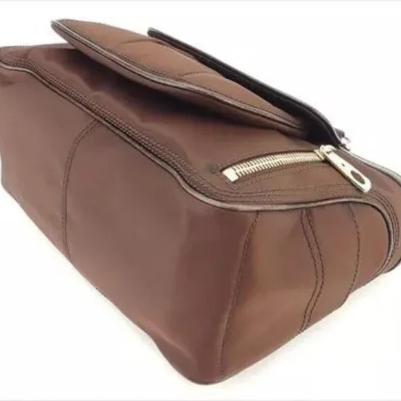 Celine Bag Handbag Brown Nylon Leather Woman Authentic Used